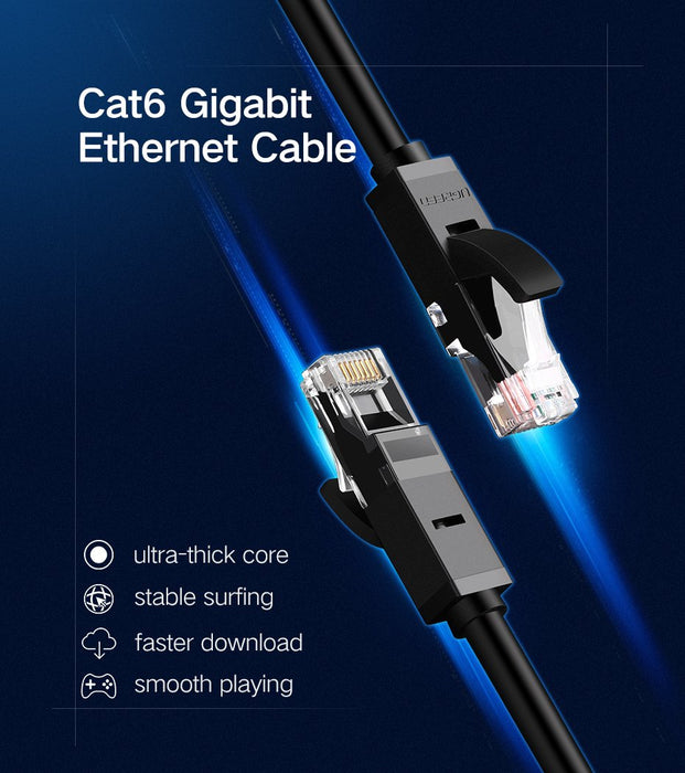 Ugreen CAT 6 Ethernet-kabel - Guldpläterad RJ45 (5 m / rund / svart)