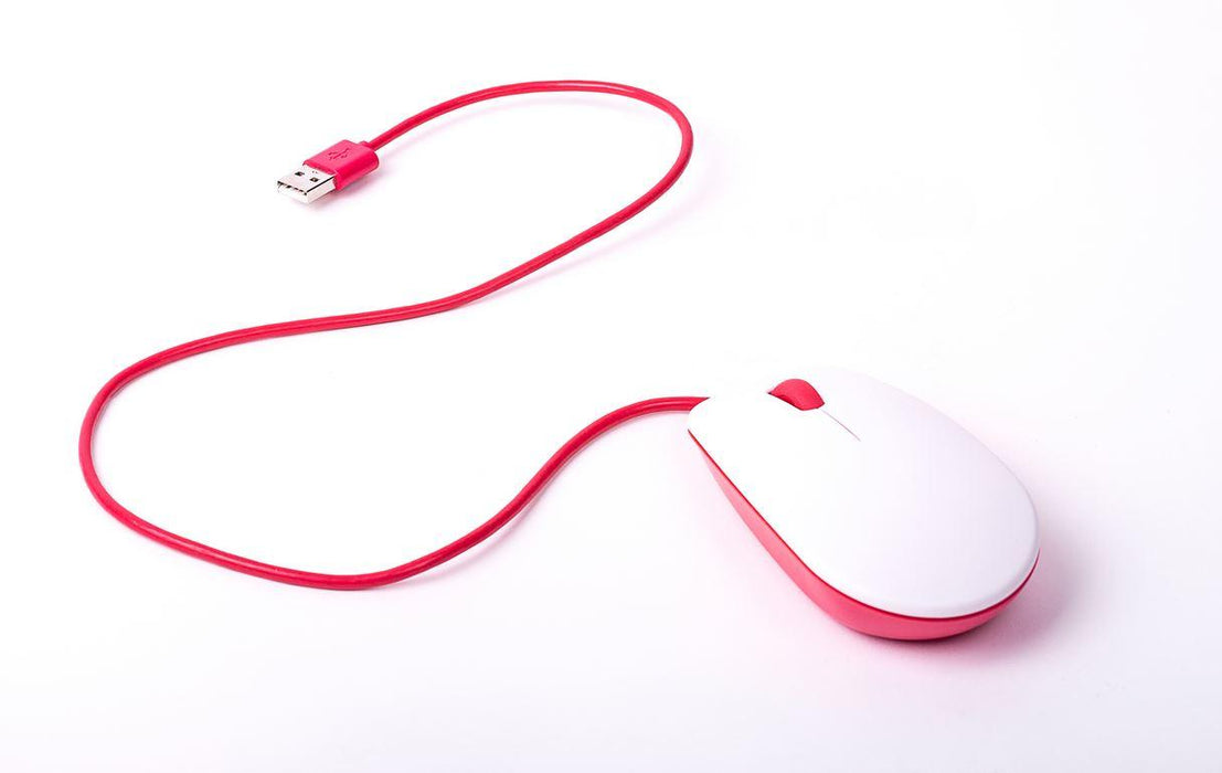 Officiell Raspberry Pi RPi optisk mus 3 knappar röd och vit